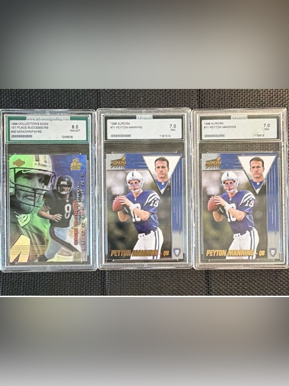 Vintage Football Card Slab Lot - Peyton Manning 1998 Rookie Cards & Brett Favre